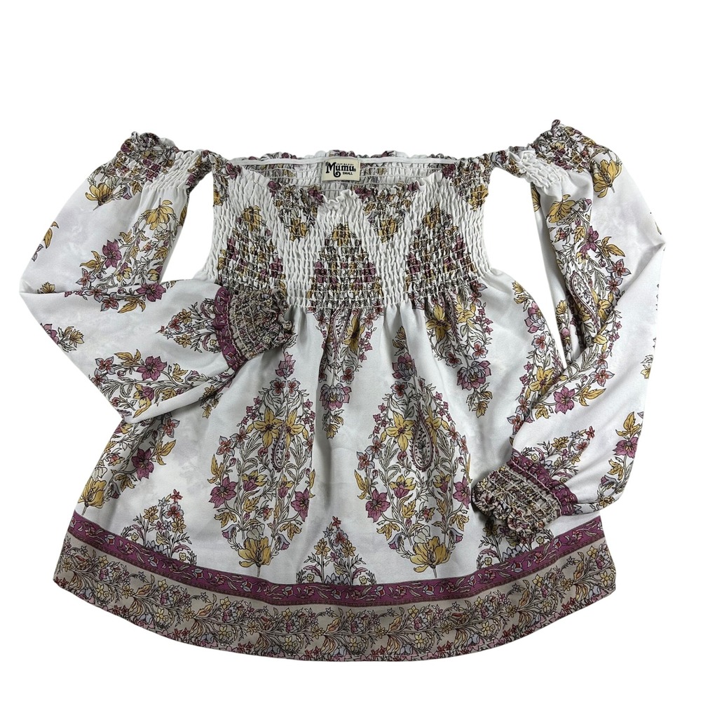 Show Me Your Mumu Boho Chic Smocked Off Shoulder Top Small Coastal Grandmother
